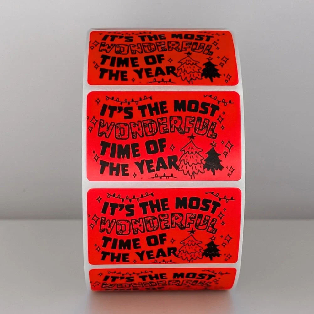 Wonderful Time of Year Stickers | Green Holiday Christmas Packaging Labels - Picture 1 of 11